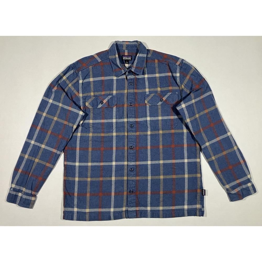 Patagonia Fjord Flannel Shirt Mens Large Brisk Dolomite Blue Cotton Plaid 42400